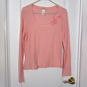 Y2K Guess Rosette Ribbed Knit Long Sleeve Top USA MADE Vintage Pink XL